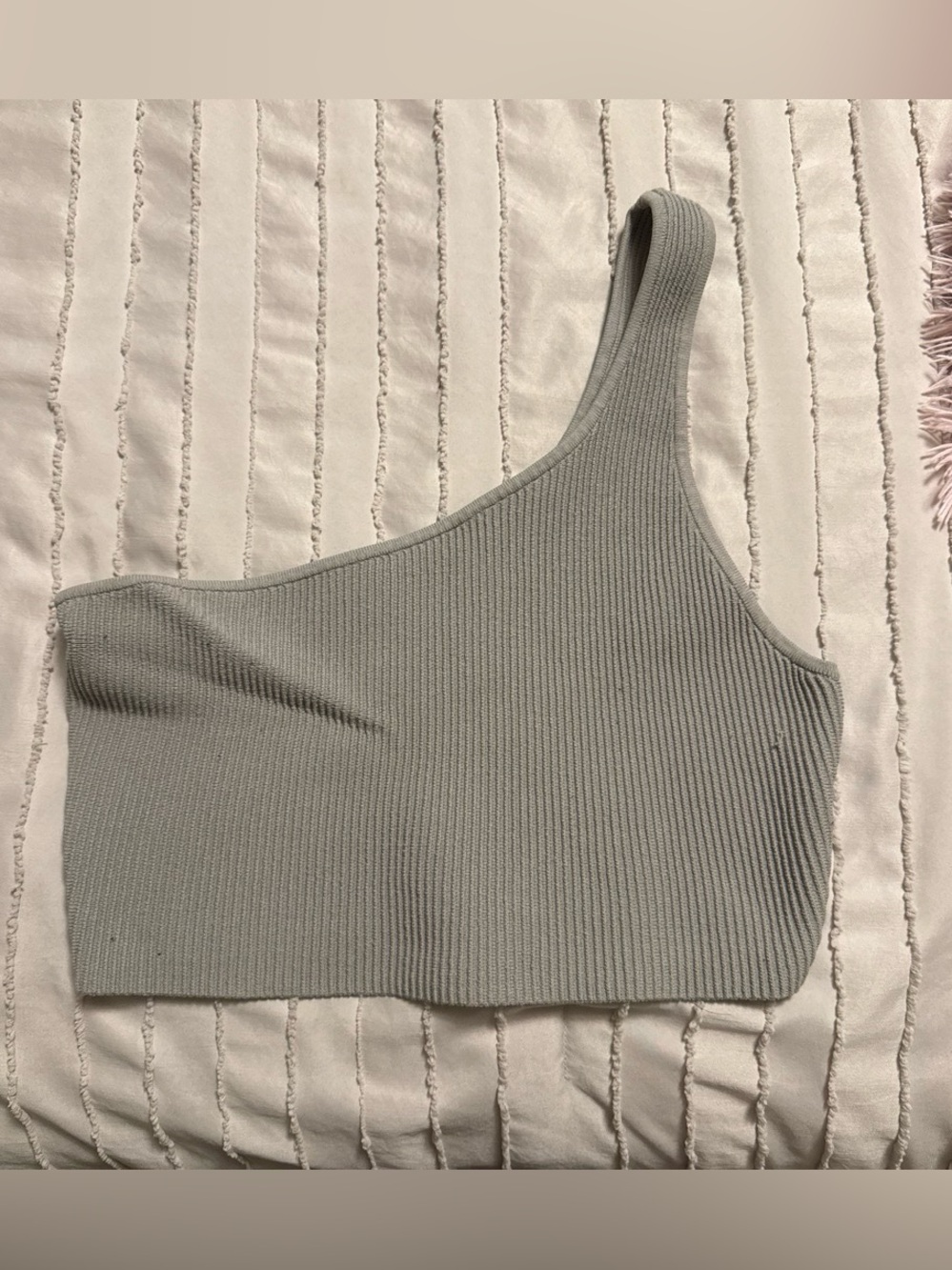 Babaton One-Shoulder Ribbed Crop Top - Light Gray